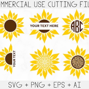 Paquete SVG de girasol, SVG de girasol, Flor Svg, Monograma Svg, Medio girasol Svg, Archivos Svg de girasol, Archivo de corte Cricut, Silueta