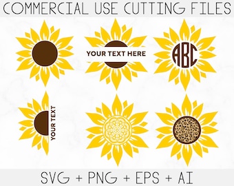 Sunflower SVG Bundle, Sunflower SVG, Flower Svg, Monogram Svg, Half Sunflower Svg, Sunflower Svg Files, Cut file Cricut, Silhouette