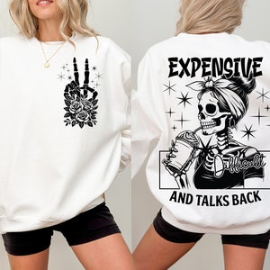 Expensive Difficult And Talks Back PNG, Mom Skeleton PNG, Funny Saying Png, Front And Back PNG, Retro Trendy Sublimation Shirt design zdjęcie 1