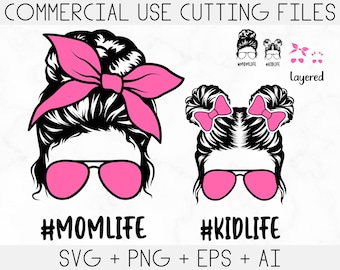 Mom Life Kid Life Svg, Mom Life svg, Mom life Cut files, Messy Bun mom Svg, Momlife svg, Mom life Kid Life Png, Mom Daughter Svg