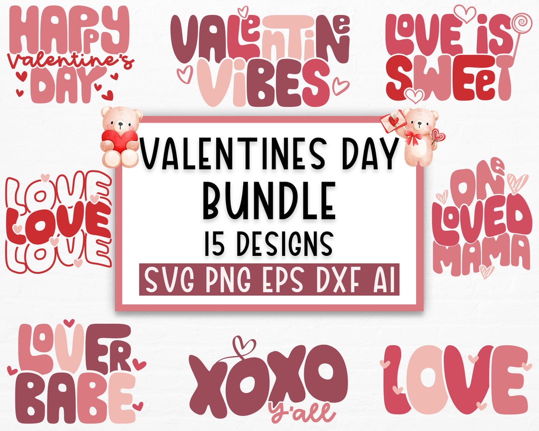 Retro Valentines Svg Bundle, Valentines Day Svg, Happy Valentine Svg ...
