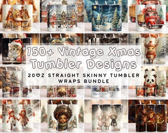 Vintage Christmas Tumbler Bundle, Xmas Tumbler Wrap, 20oz Sublimation Tumbler Designs, 20oz Skinny Straight Tumbler, Holiday Download PNG