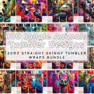 Jungle Animals Tumbler Wrap Bundle, 20oz Skinny Tumbler Sublimation Design, Straight Tumbler Wrap PNG, Colorful Zoo animals tumbler wrap PNG