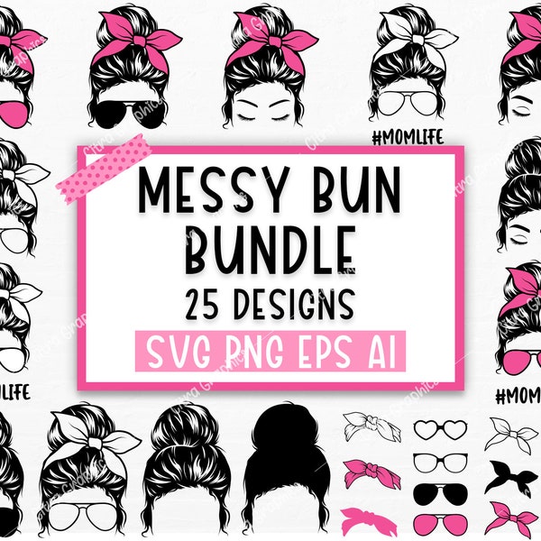 Messy Bun Bundle svg, svg Momlife, maman tête de mort svg, svg maman vie, maman et fille svg, maman vie Kid Life Png, lunettes svg, Silhouette Cricut