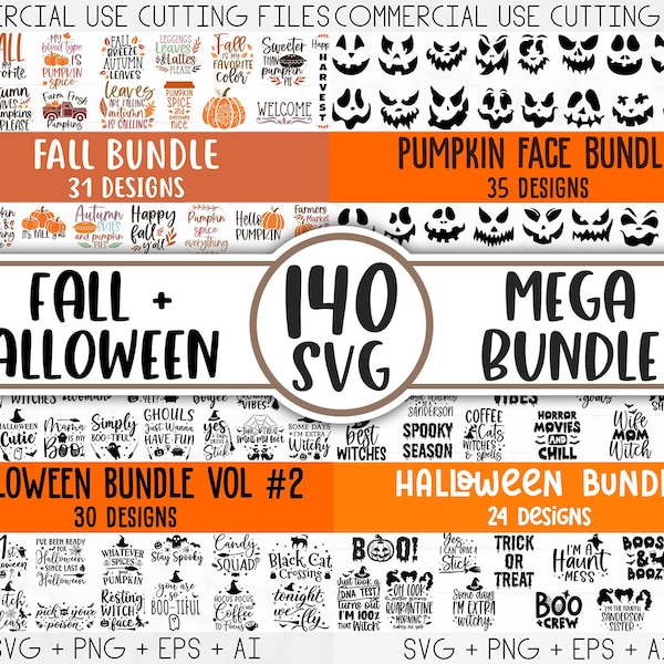 Fall Svg, Halloween svg bundle, Fall SVG bundle, Autumn Svg, Thanksgiving Svg, Pumpkin face svg, Porch sign svg, Cricut silhouette png