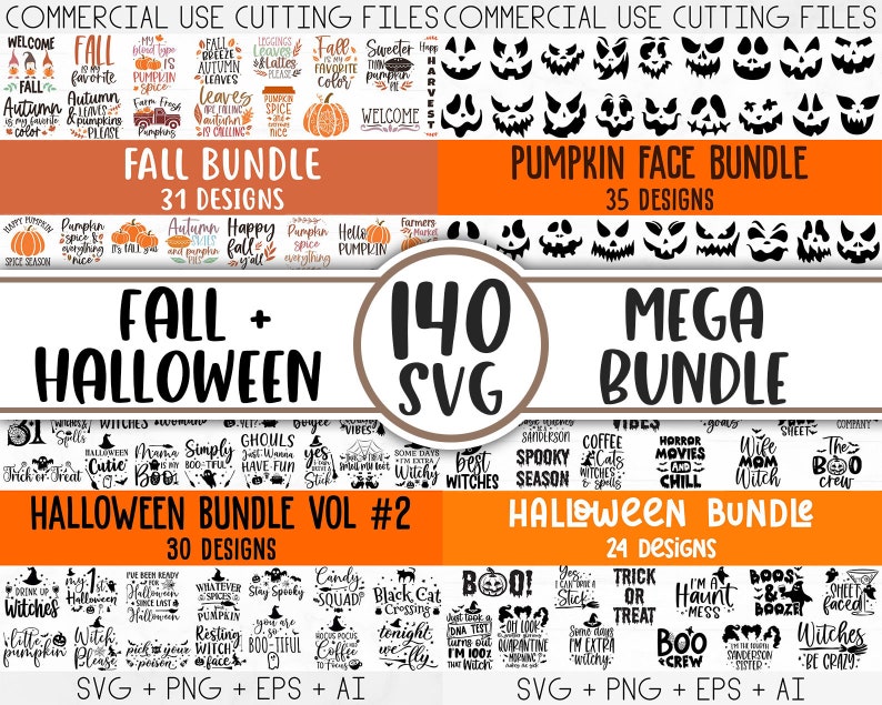 Fall Svg, Halloween svg bundle, Fall SVG bundle, Autumn Svg, Thanksgiving Svg, Pumpkin face svg, Porch sign svg, Cricut silhouette png 