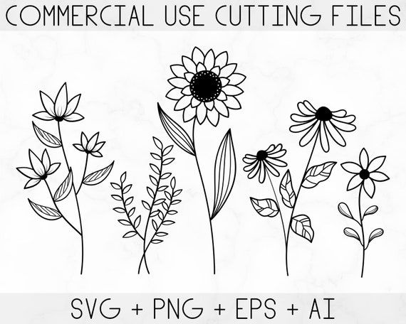 Wildflowers svg, Floral svg, Wild flower svg, flower sketch svg, cricut and silhouette, Instant Download