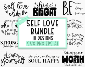 Paquete SVG de amor propio, paquete svg inspirador, svg motivacional, ámate a ti mismo svg, citas positivas svg, confianza SVG