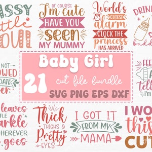 Baby Mädchen SVG PNG Bundle, Baby Sprüche svg, Baby Neugeborene svg, Baby Shirt svg, Retro Zitate svg, Sublimationsdesign, Platinensilhouette