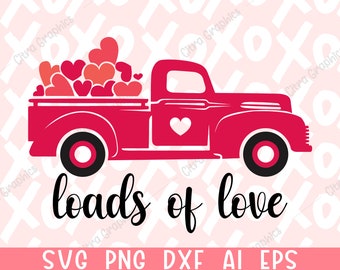 Alla hjärtans dag vintage röd lastbil Svg, Alla hjärtans dag Svg, Kärlek Svg, Hjärta Svg, Kärleksdag Svg, Cupid Svg, Svg-filer för Cricut, Silhuett