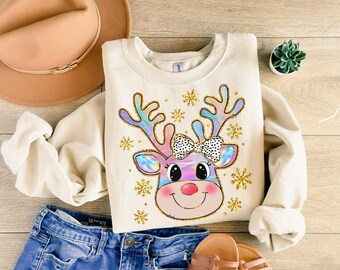 Iridescent Reindeer Christmas Png, Coquette Christmas Png, Girly Christmas Png, Colorful Glitter Christmas Png, Sublimation png
