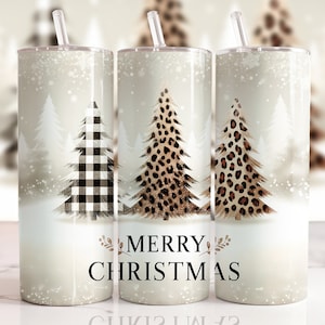 Christmas 20oz Skinny Tumbler Design, Trees Leopard Glitter Tumbler PNG, Christmas Snow Winter Sublimation Design PNG Download