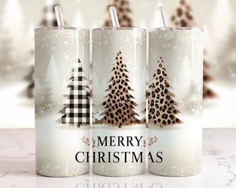 Christmas 20oz Skinny Tumbler Design, Trees Leopard Glitter Tumbler PNG, Christmas Snow Winter Sublimation Design PNG Download