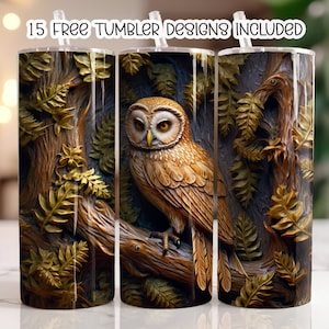 3D Owl Tumbler Wrap, 20 oz Skinny Tumbler Sublimation Design,Straight Tumbler Wrap, Digital Download PNG