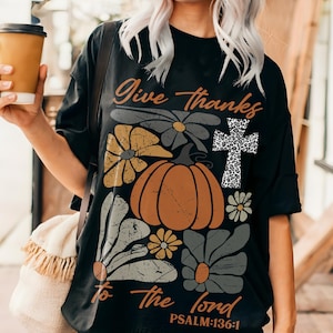 Boho Floral Give Thanks To The Lord Christian PNG, Thanksgiving Png, Autumn Sublimation, Fall Shirt Png, Holiday Shirt Png,