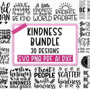 Pakiet Kindness Svg, Bądź miły Svg, Inspirujący Svg, Motywujący Svg, Zdrowie psychiczne Svg, Pozytywne cytaty Svg, Png, Pliki do cięcia dla Cricut