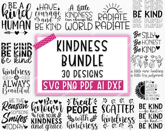 Paquete de bondad svg, ser amable svg, svg inspirador, svg motivacional, svg de salud mental, citas positivas svg, png, archivos cortados para cricut