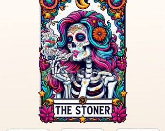 The stoner Funny Tarot Card PNG, Sarcastic Skeleton Skull Sublimation Design, Sassy T-Shirt PNG, Witch Mystical Sublimation