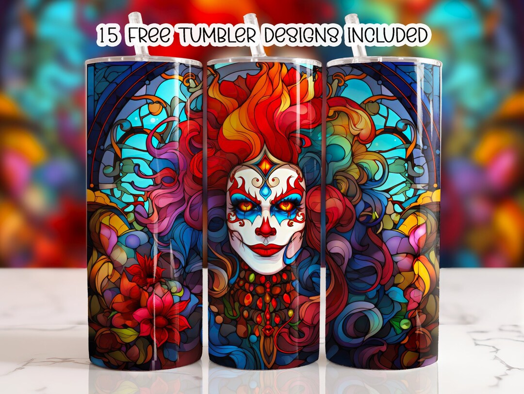 Halloween Clown Stained Glass Tumbler Wrap 20 Oz Skinny Etsy