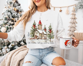 Jesus Christmas PNG, Oh Come Let Us Adore Him Png, Christmas Tree Png, Christian Christmas Png, Watercolor Christmas, Sublimation