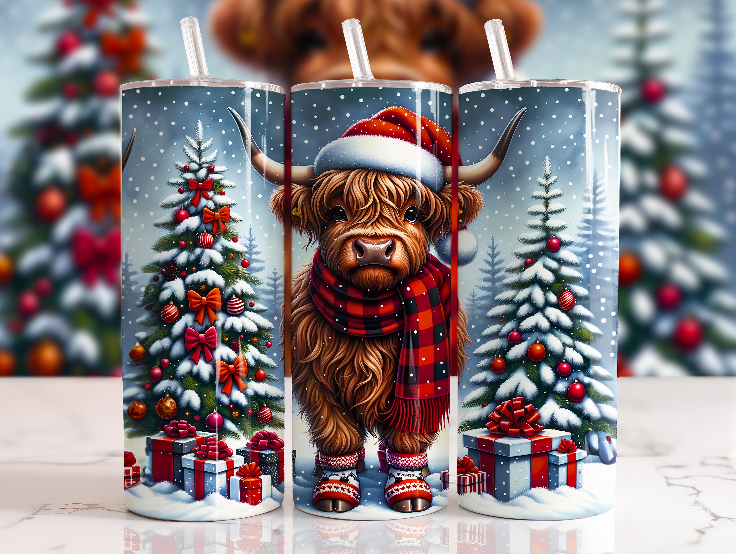 Christmas Joy Highland Cow - 20 oz Skinny Tumbler