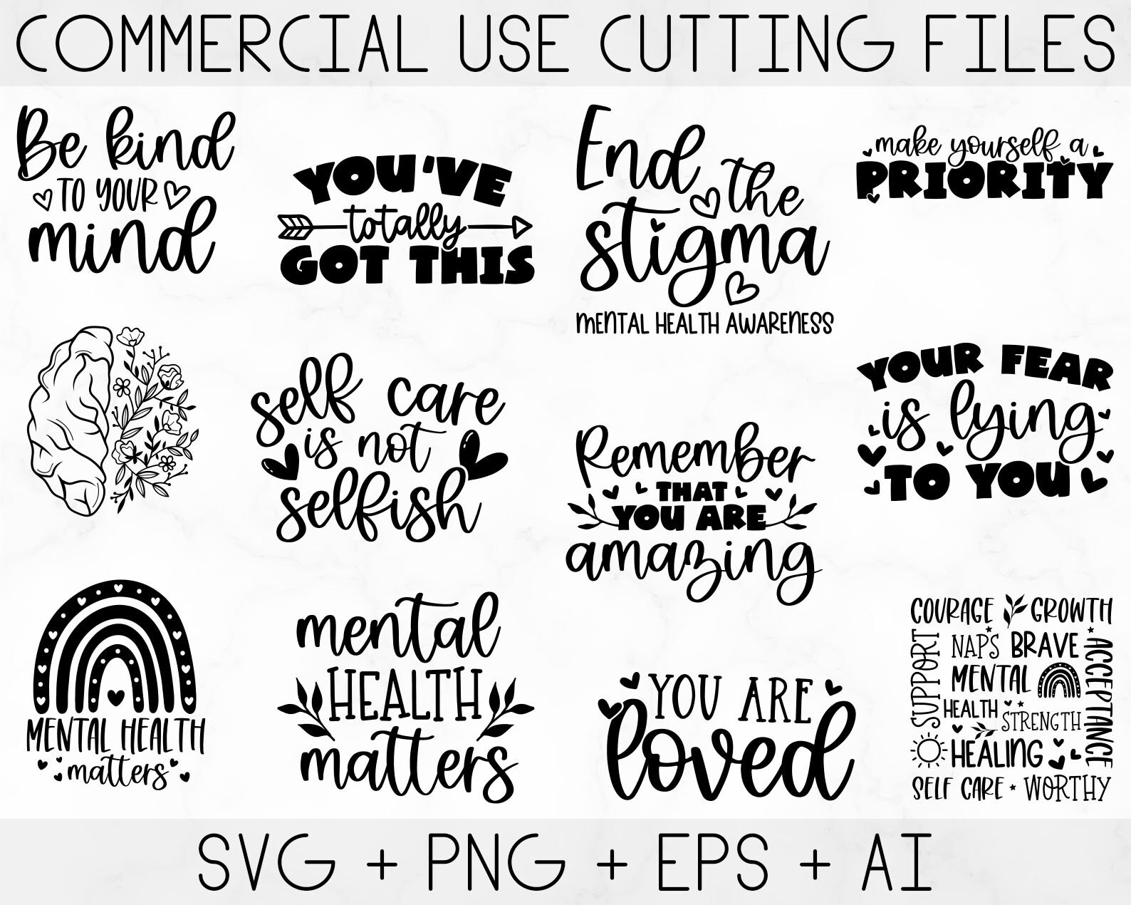 Mental Health SVG Bundle, Inspirational Svg, Positive SVG, Motivational ...