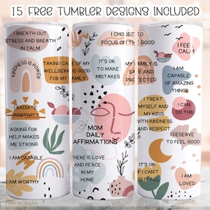 20oz Mom Daily Affirmations tumbler wrap, Skinny Tumbler Sublimation png, Affirmation tumbler wrap , Mental health tumbler, Seamless mom png