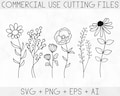 Wildflowers svg, Floral svg, Wild flower svg, flower sketch svg, cricut and silhouette, Instant Download