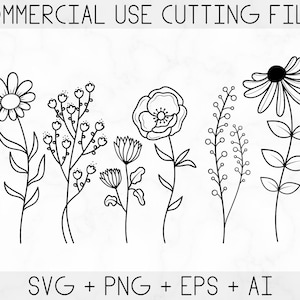Flores silvestres svg, Floral svg, Flor silvestre svg, esboço de flor svg, cricut e silhueta, Download instantâneo