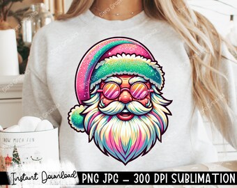Babbo Natale con occhiali da sole PNG, simpatico design a sublimazione della maglietta natalizia, Babbo Natale rosa PNG, PNG clipart di Natale