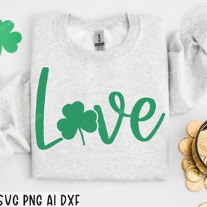 St Patricks Day Love SVG, Lucky SVG, Shamrock Heart SVG, Girls St Patricks Svg, Clover Heart, Png, Archivo para Cricut, Diseños de sublimación