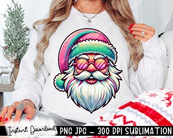 Babbo Natale con occhiali da sole PNG, simpatico design a sublimazione della maglietta natalizia, Babbo Natale rosa PNG, PNG clipart di Natale