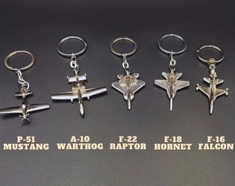 Silver Toned F22,F18, F16, Warthog, P51 Mustang Keychain