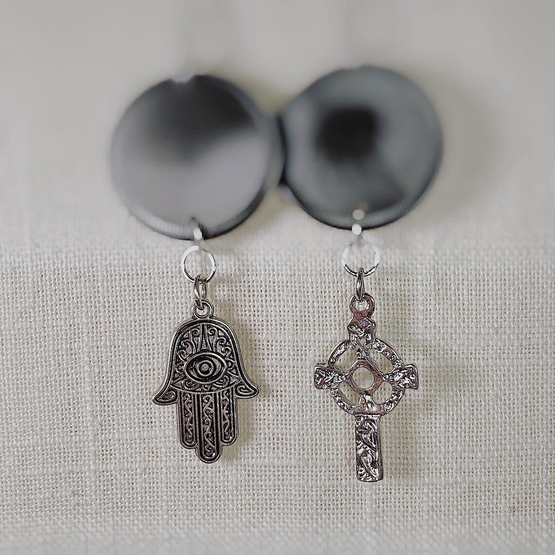 Goth Vintage Button Dangle Earrings with Cross and/or Hamsa Etsy