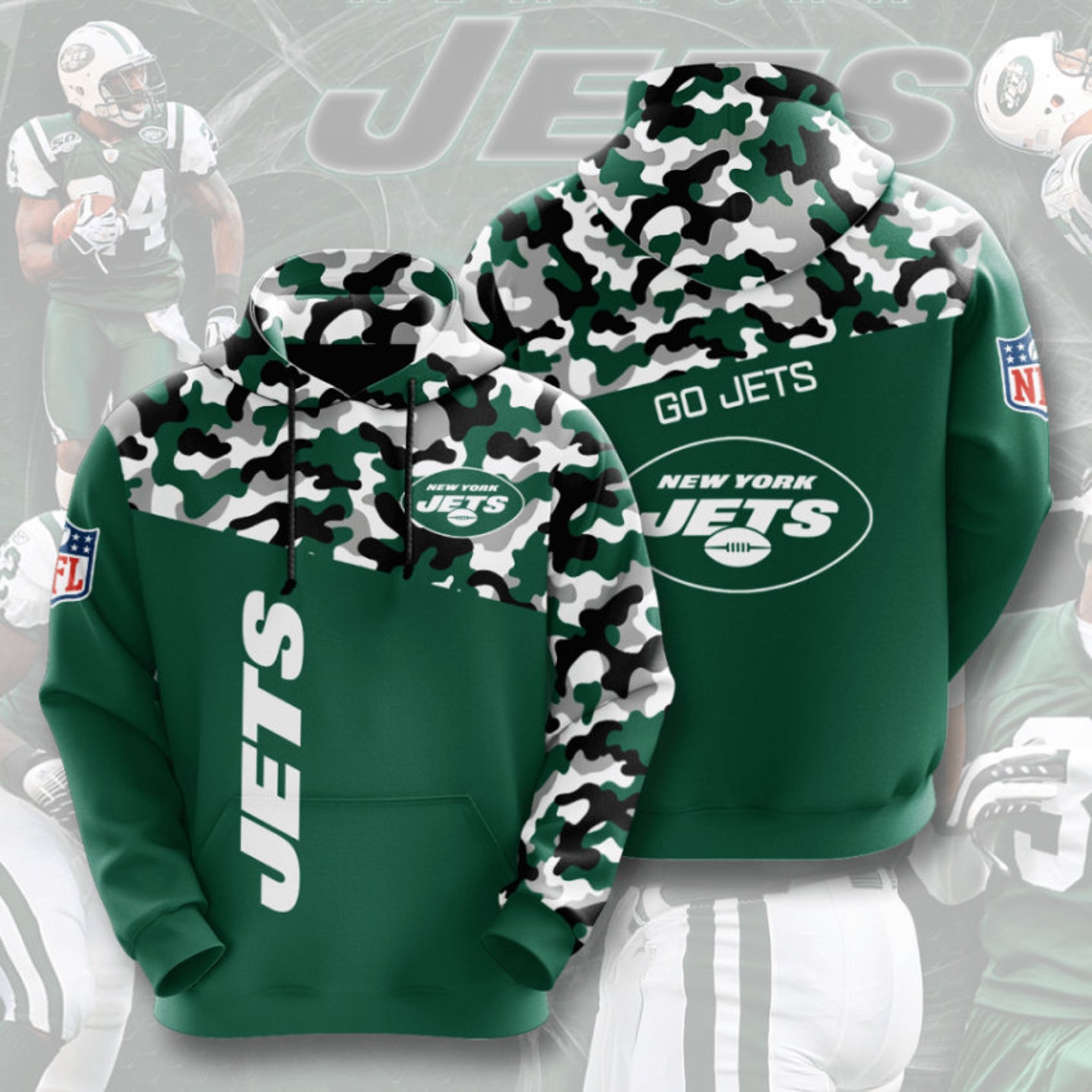 NFL New York Jets Camouflage 3d Hoodie Football Pullover Etsy
