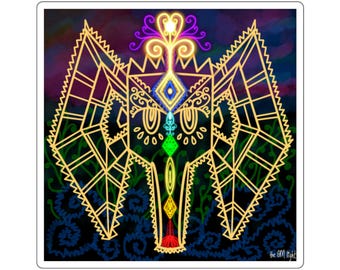 Chakra Ganesh Sticker | Geometric Elephant Mandala Vinyl Decal (Square)