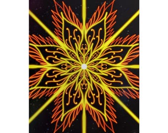 Sunburst Mandala | Neon Mandala Rolled Poster | Psychedelic Geometric Wall Art