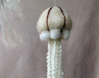 Jellyfish, felted, for hanging, handmade, beige brown