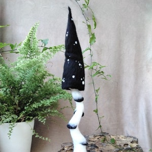 Large black and white mushroom, fantasy mushroom, felted, handmade, mixed material art, autumn decoration, Halloween decoration