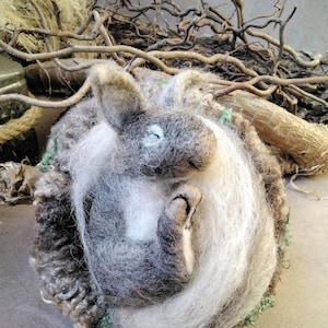 Sleeping squirrel in the nest, grey, felted, handmade