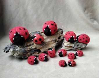 Ladybugs, different sizes, lucky charm, felted, handmade, spring/summer decoration, gift idea