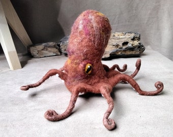 Small octopus, felted, handmade, maritime nautical decoration