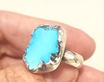 Vintage Wild Turquoise & Sterling Ring - Size 6.5