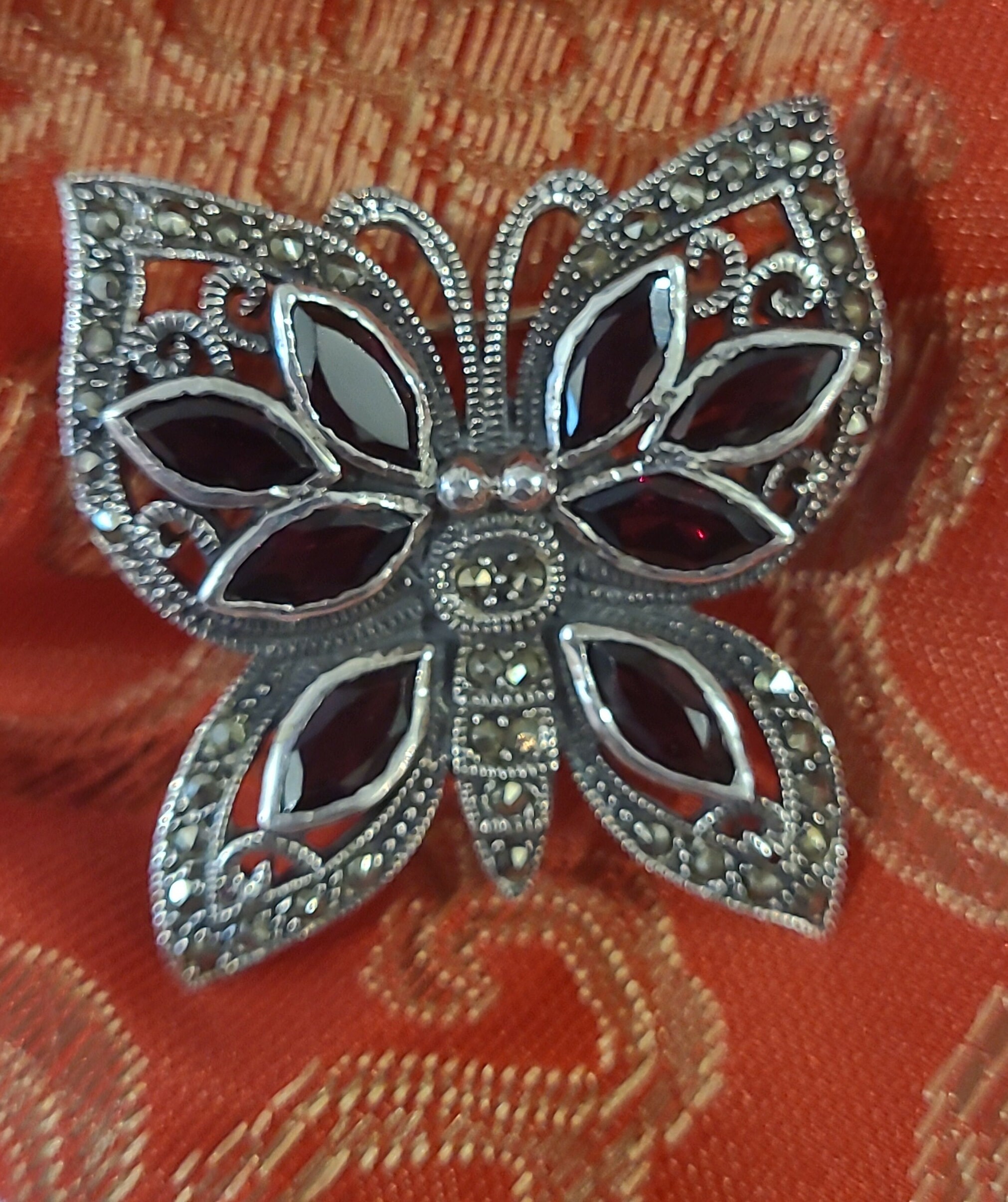 Spilla Farfalla In Argento 925 Con Marcasite - Stile Vintage Cut-Out, Con Confezione Regalo