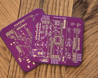 Purple PCB Coaster Set of 2 gold decor for glasses top gifts for men gaming coaster gifts for engineer geek decor
