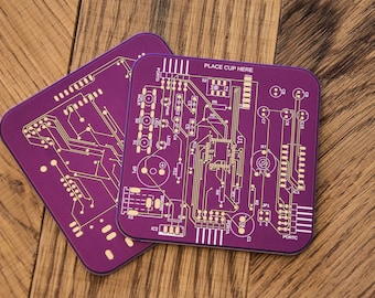 Purple PCB Coaster Set of 2 gold decor for glasses top gifts for men gaming coaster gifts for engineer geek decor