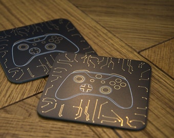Coasters Xbox controller for glasses in platinum design golden contacts cups computer gift gamer tech gift idea