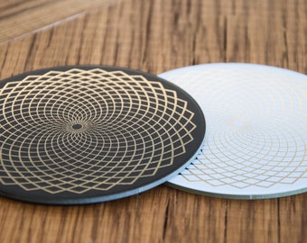 Coasters set of 2 lotus of life gold decor for glasses Spiritual design top gifts coasters gift for spiritual