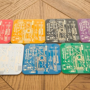 The Original: Set of 2 Coasters in PCB-design with gold contacts for glasses cups accessories computer gift coffee tea Gamer tech accessory