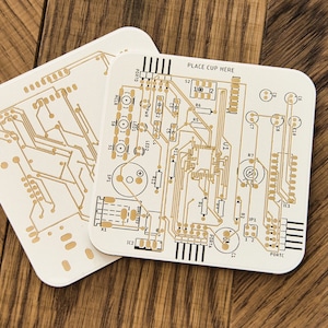 White PCB Coaster Set of 2 gold decor for glasses top gifts for men gaming accessories gifts for engineer geek decor